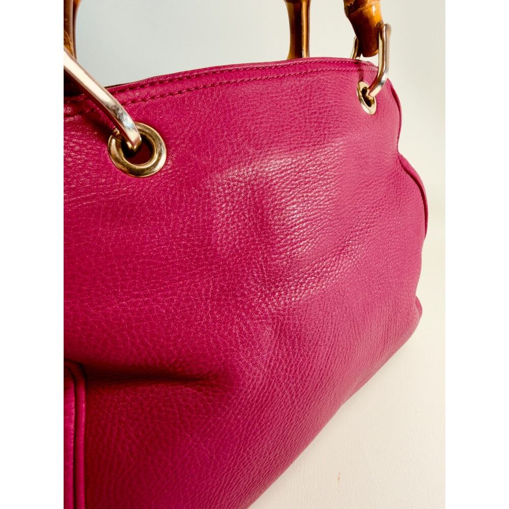 Gucci Bamboo Shopper Tote Magenta Pink Leather Shoulder Bag Satchel Authentic - Picture 13 of 16